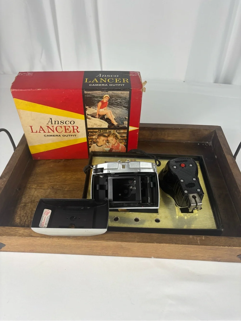 Vintage Ansco Lancer Camera Outfit w/ Flash & Original Box Untested 1950s